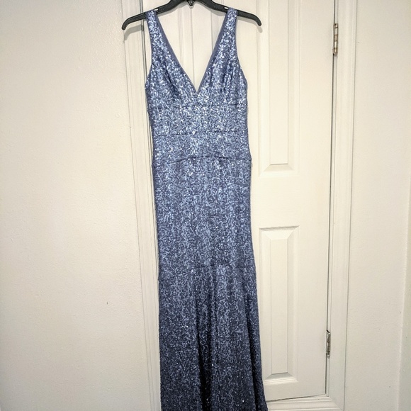Blue sequined Nicole Miller Gown. - Picture 3 of 4